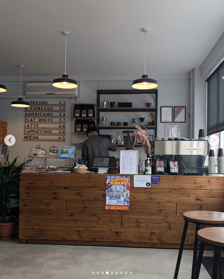Shou's timber coffee counter and espresso machine
